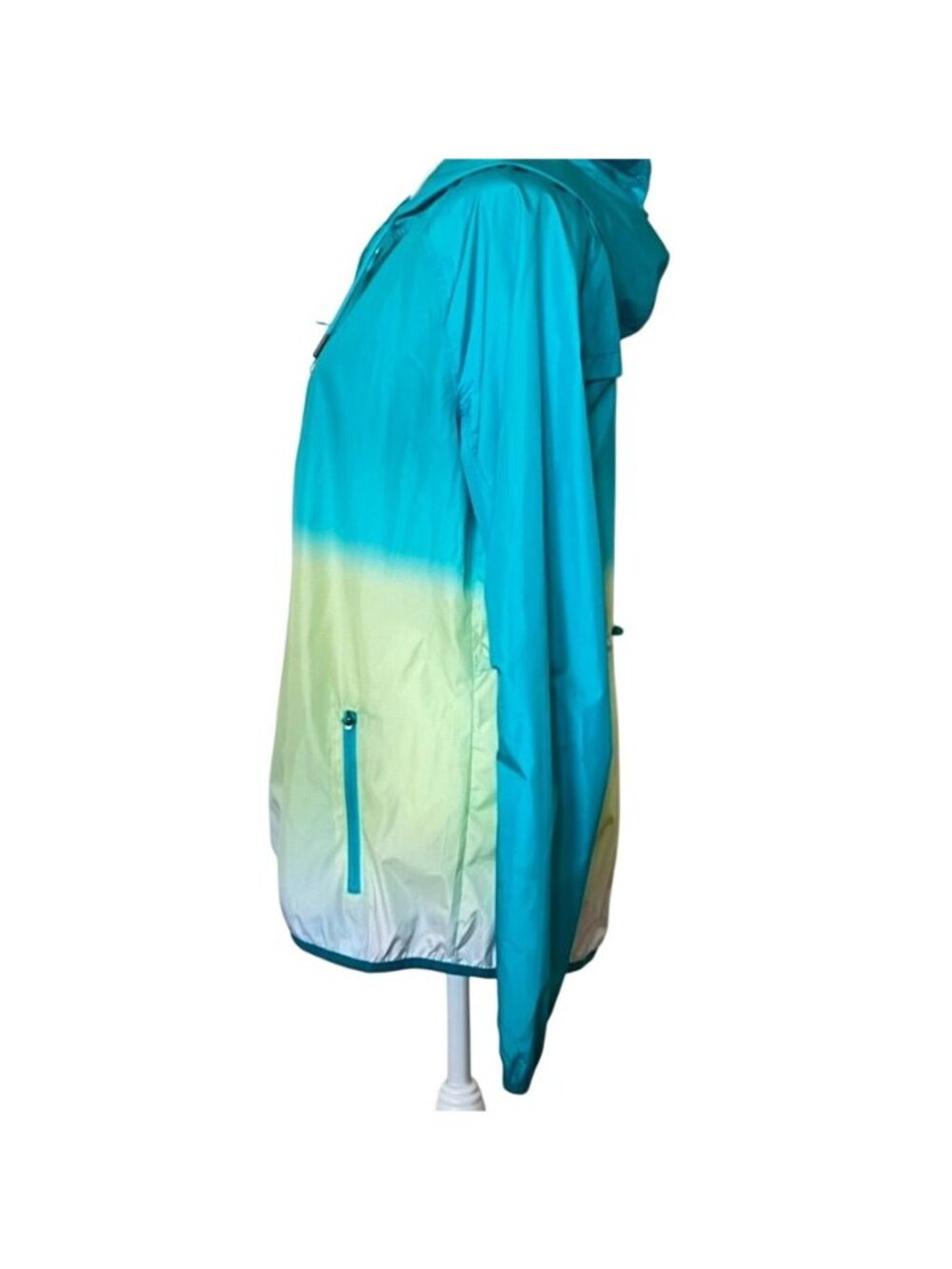 Layer 8 Womens Sz M Windbreaker Teal Ombre Hooded Rain Quick Dry Jacket Packable - Picture 2 of 10